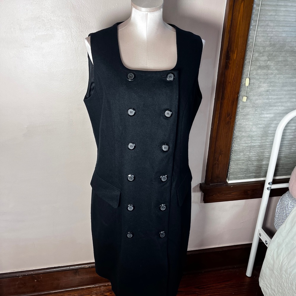 Worthington Black 100% Wool Double Breasted Sleeveless Dress Size 14 Jumper